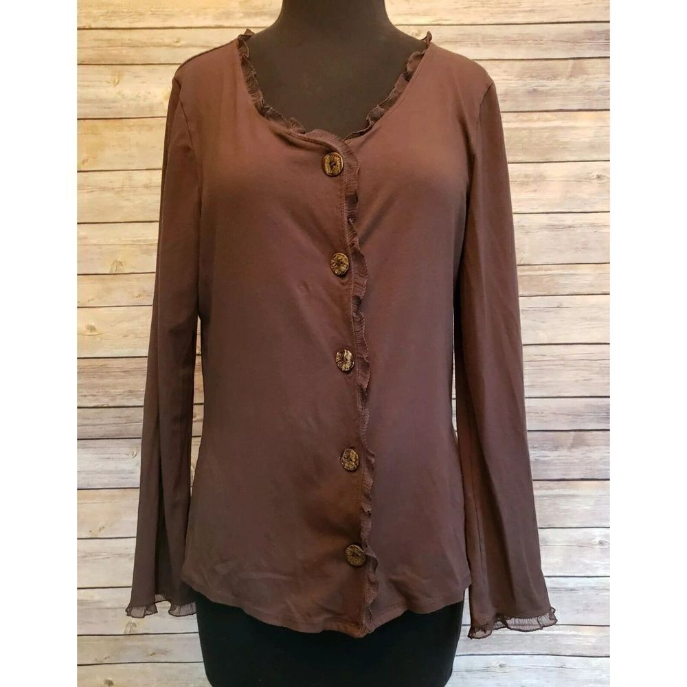 J.Jill Stretch Women Button-up Shirt cardigan size small brown